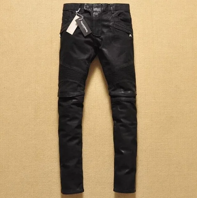 Wax Coated Biker Denim Jeans Slim fit