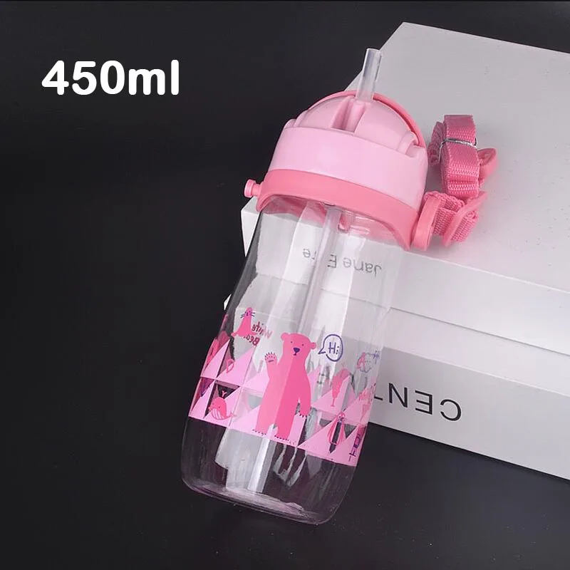 230/450ml Sippy Cup Leak-Proof Safe Straw Bottle Kids Baby Infant Training Drinking Bottles Cups Water Juice Milk Bottle School - Цвет: 450ml Pink Strap