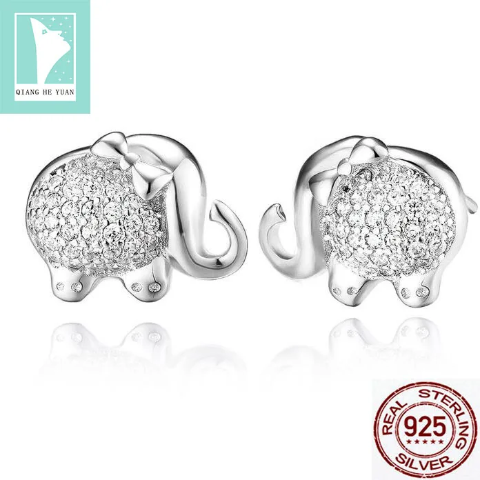 

Cute elephant kids earrings setting with cz stones in 100%925 silver