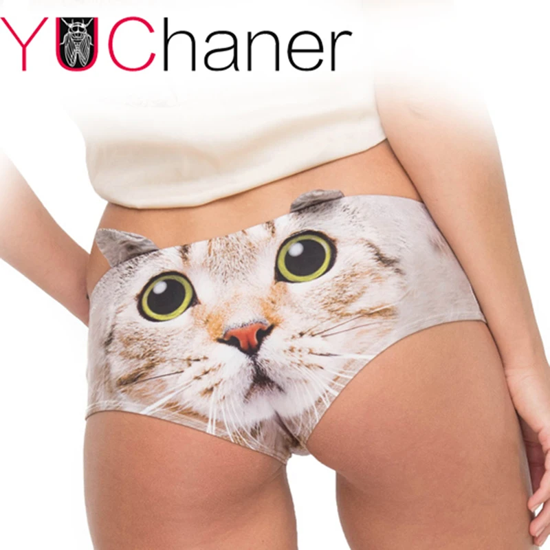 

2017 New 3D Printed Animal Cat KITTY GREEN EYES Hipsters Panty Sexy Women's Panties With Ear lingerie crotchless panties