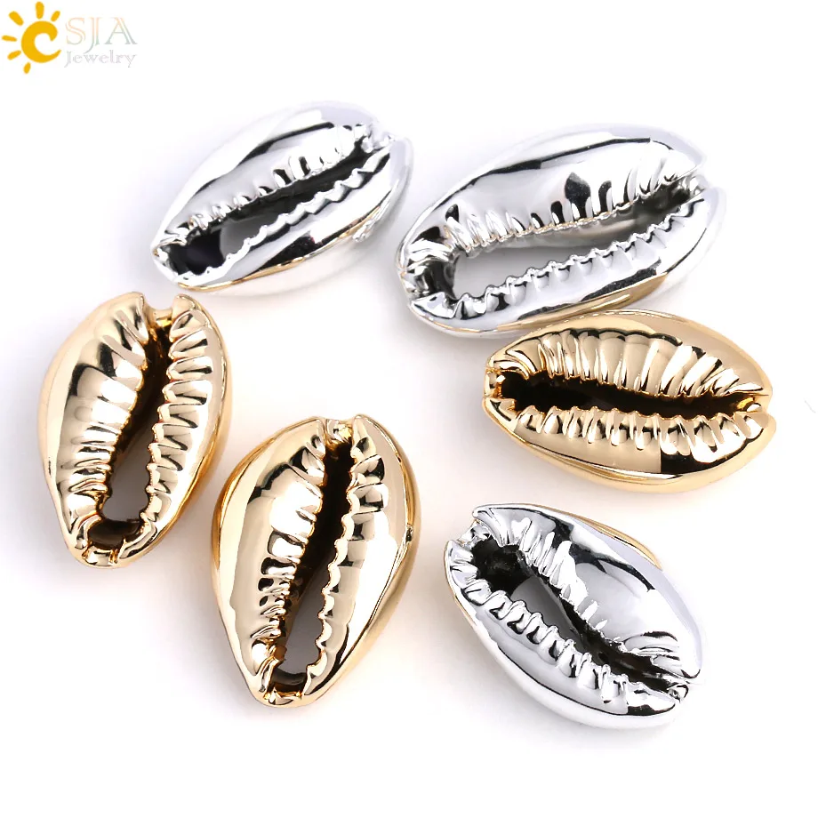 

CSJA Natural Sea Cowrie Kauri Shell Beads for Jewelry Making Gold Silver Color Conch Puka Cowry Charms Metal Bead Jewellery S427