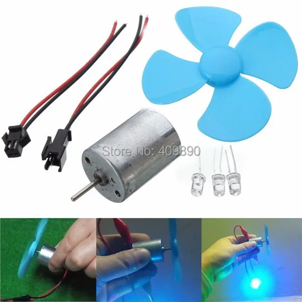 

Wind Turbine Generator DIY Kit Micro Motor+Diode Plug Four Blue Leaf Paddle