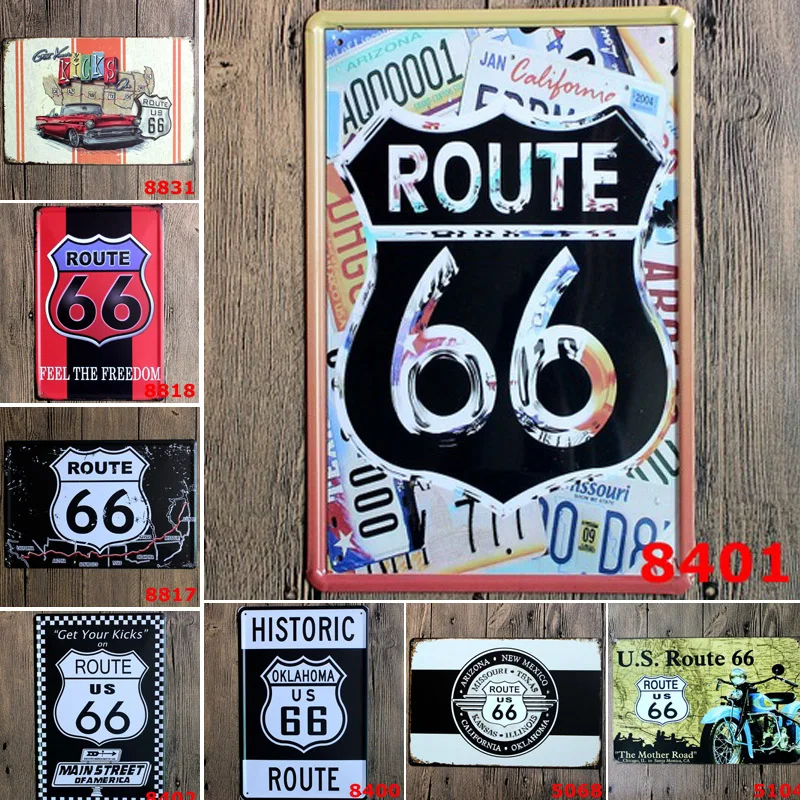 

20x30cm American Route US 66 Metal Tin Signs Retro Historic No.66 Wall Art Painting Plaque For Bar Cafe Pub Home Decor Poster