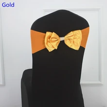 Золотой цвет, пояс для стула, атласный пояс для стула, спандекс, лайкра, галстук-бабочка, подходит для всех стульев, свадебные банкетные вечерние украшения для отеля