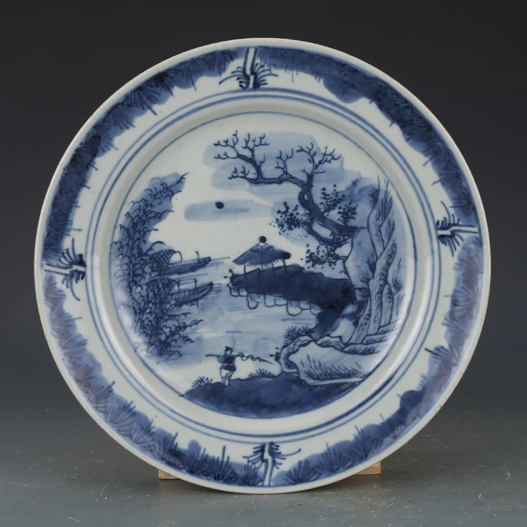 

Antique QingDynasty porcelain Plate,blue & white Landscape Character,Hand-painted crafts,Collection&Adornment,Free shipping