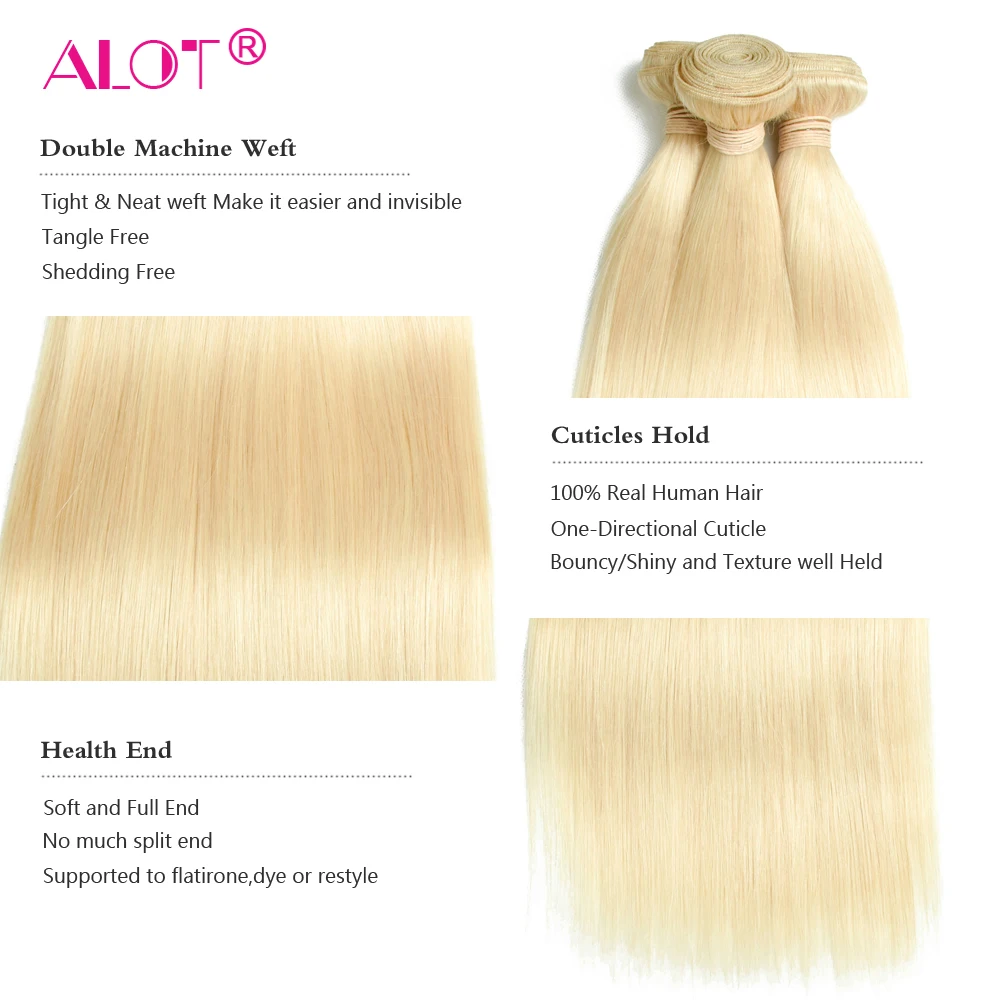ALot Peruvian Straight 613 Blonde Human Hair Bundles 3 or 4 Pcs 10\