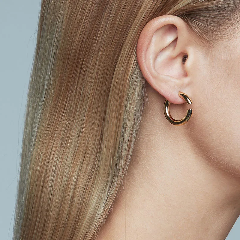 

SRCOI 2019 New S925 Silver Pin Simple C Shape Gold Metal Geometric Round Circle Small Hoop Earrings For Women Girl Party Gift