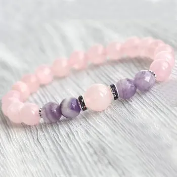 

12pcs/lot Rose quartz bracelet yoga good luck elastic bracelet gift for her gift for wife pink-purple Beaded Gemstone bracelet