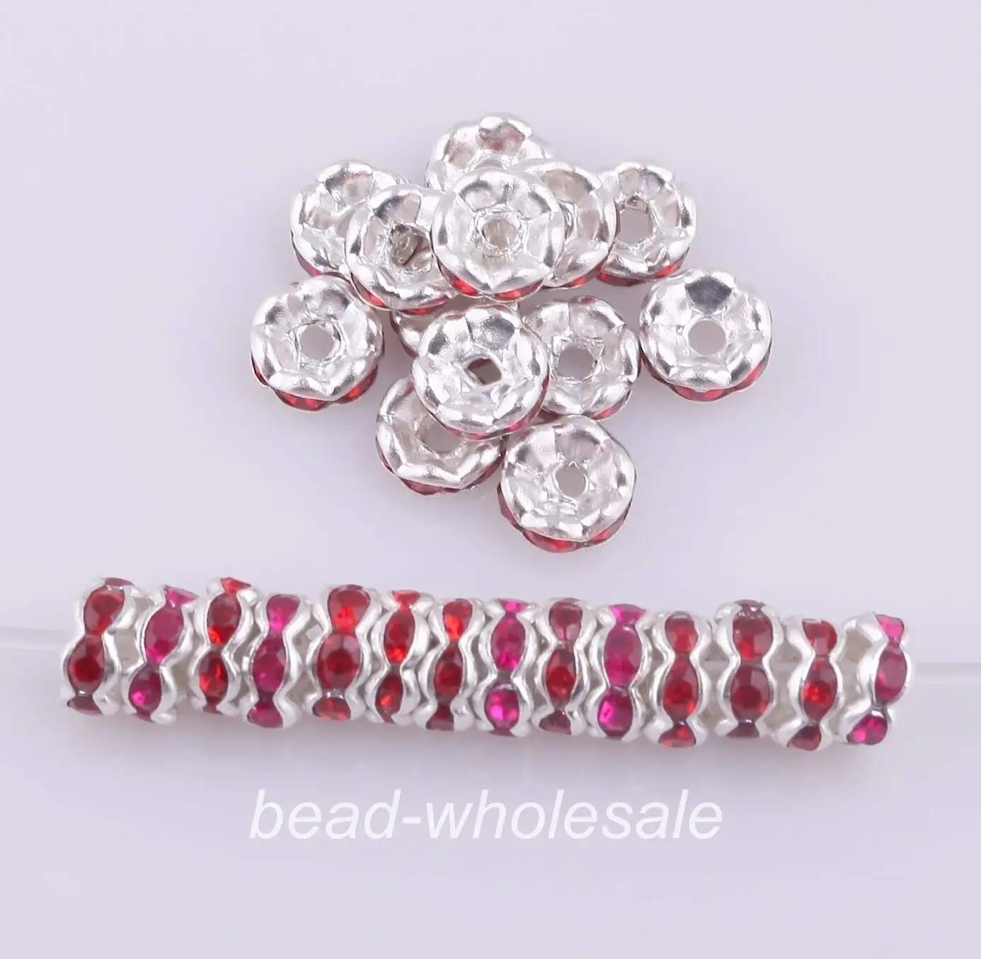 100Pcs Wave Side Metal Silver Spacer Beads 6mm 8mm DIY Accessories Austira Crystal Rhinestone Rondelle Charms Cristal Perlen