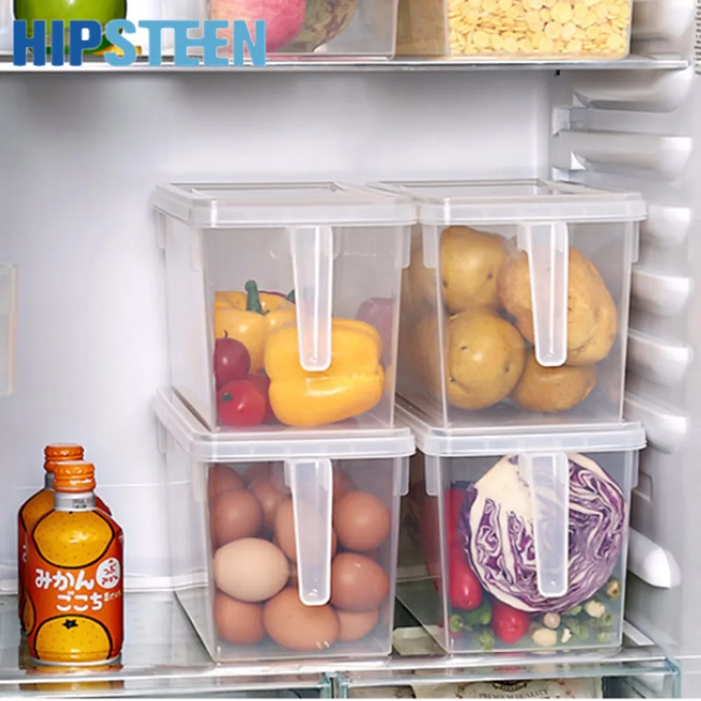 

HIPSTEEN Kitchen Food Container Box Food Crisper Refrigerator Storage Box with Handle - Transparent