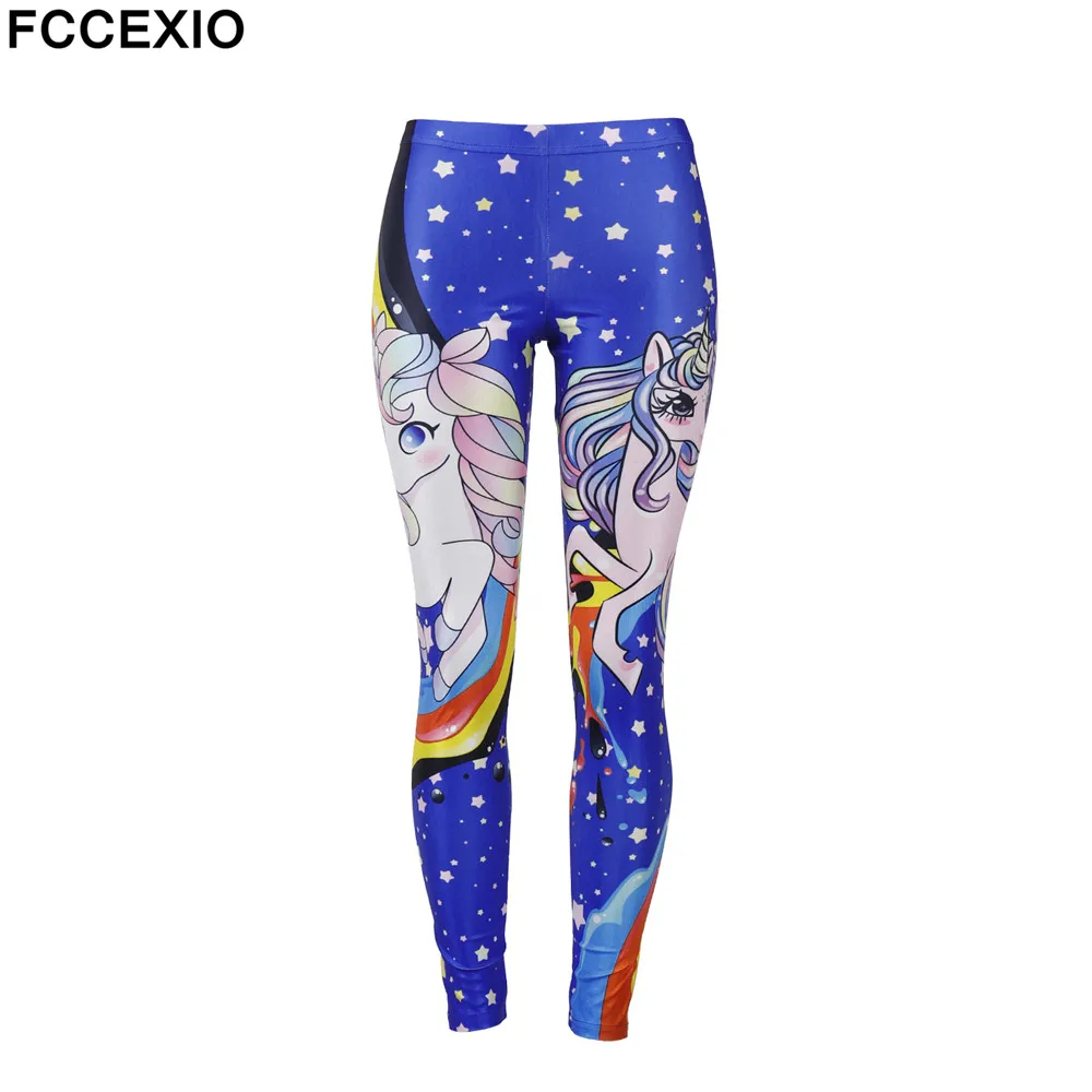 FCCEXIO 2019 Galaxy для женщин леггинсы для Kawaii с принтом единорога Leggin очень эластичные тренировки Женский Фитнес Легинсы размер плюс Леггинс