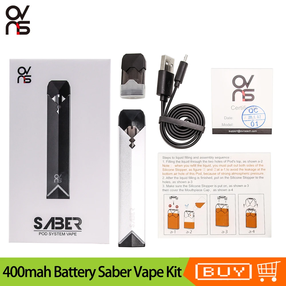 

Original OVNS Saber Pod System Vape Kit All-In-One Vaporizer with 400mAh Battery 1.8ml Pod Vape Pen E Cigarette Starter Kit