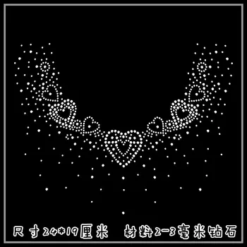 

Clear Crystal Heart necklace Tshirt neckline DIY strass hotfix Rhinestone applique Pattern motif Iron On Heat transfer Designs