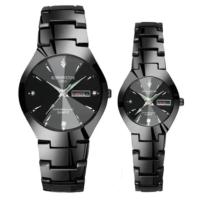 1Pair Couple Watches Top Luxury Quartz Watches Date Week Stainless