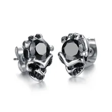 Череп* панк стиль 1,2x0,7 см креативный Череп серьги-гвоздики с 5 мм кубический циркон, нержавеющая сталь унисекс ювелирные изделия Skull012