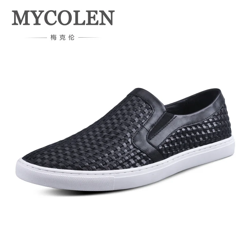 

MYCOLEN Spring Mens Shoes Casual Loafers Men's Genuine Leather Woven Shoes Business Dress Moccasins Flats Slip-On Shoes Men