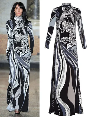 

the spring and autumn new vintage long sleeve SILK JERSEY fashion runway shows high quality longer dress plus size