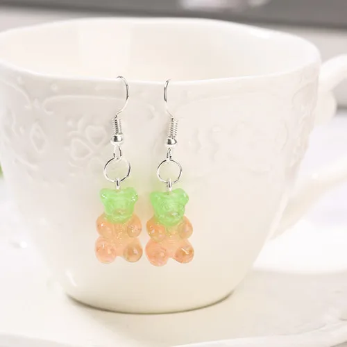 1Pair  Women Drop Earrings  Glitter Gummy Bear Crafts Multicolor Resin Charms Fashion Jewelry Diy Making as picture