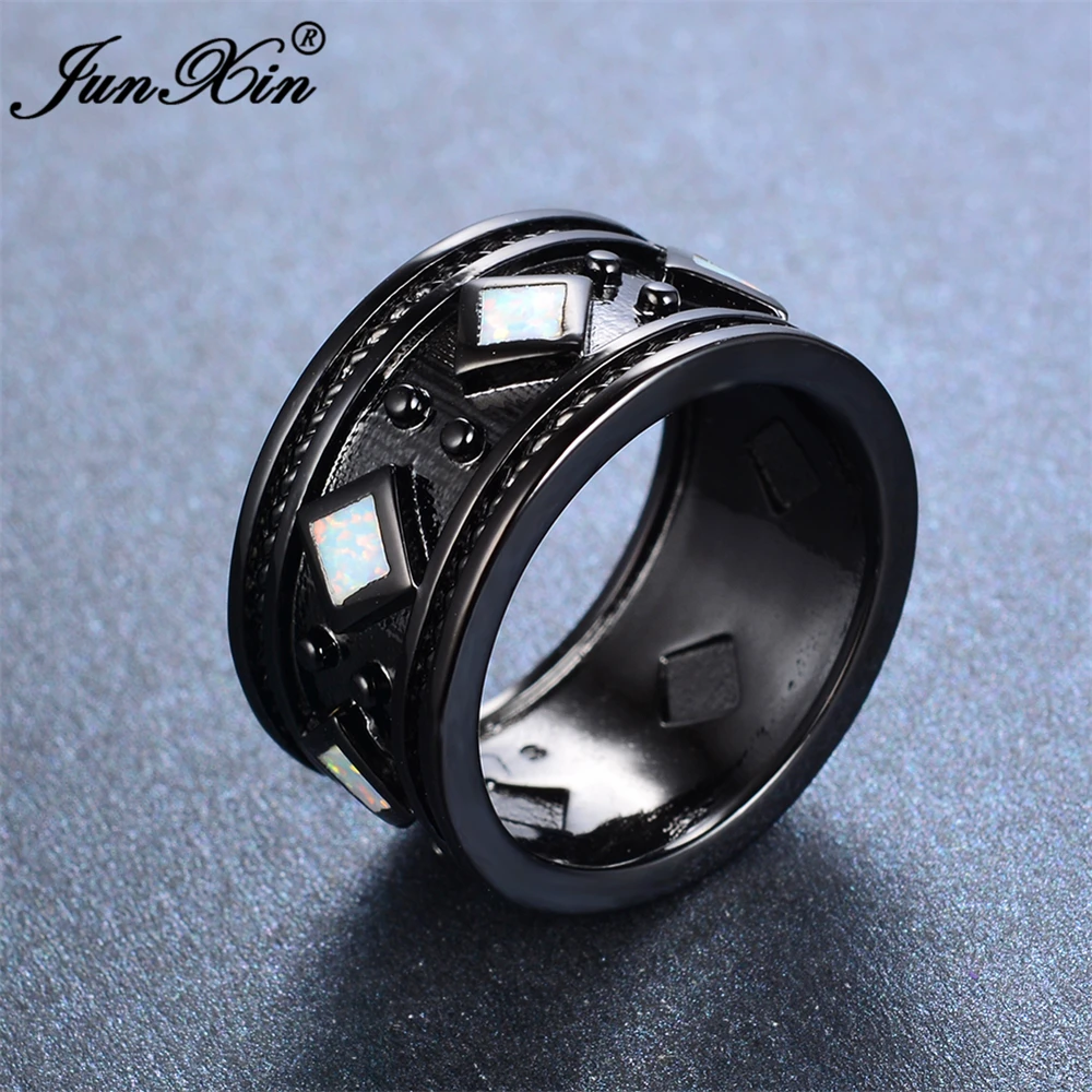 JUNXIN New Fashion Male Female White Fire Opal Ring