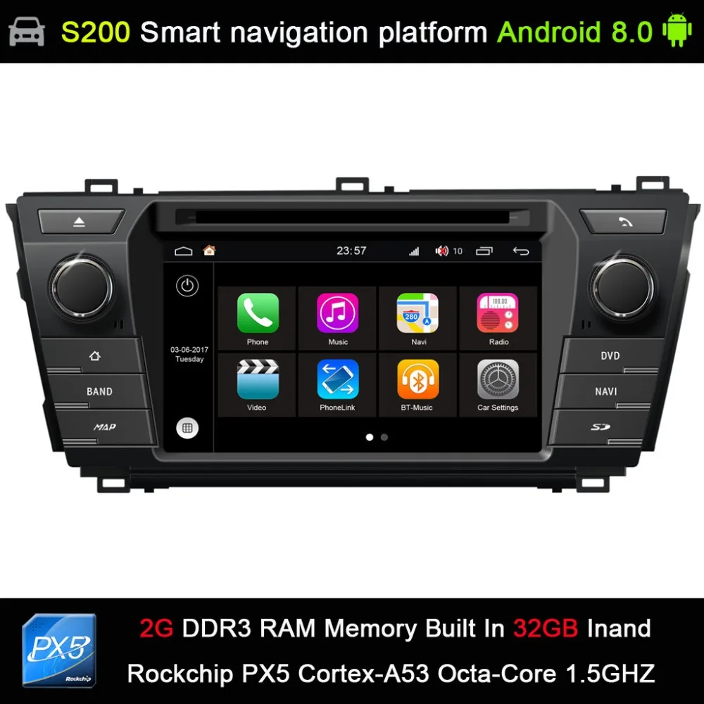 cheap Android 8.0 System PX5 Octa 8 Core CPU 2G Ram 32GB Rom Car DVD Player Radio GPS for Toyota Corolla 2014