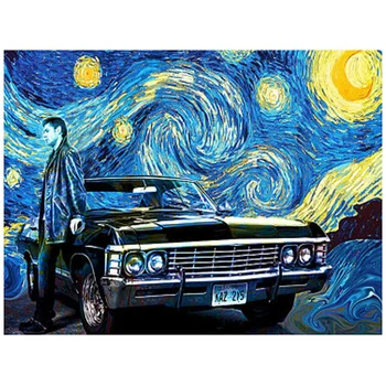 

Full Square Drill 5D DIY Diamond Painting"Starry Night" 3D diamond Embroidery Retro car,Cross Stitch diamond Mosaic Decor SD940