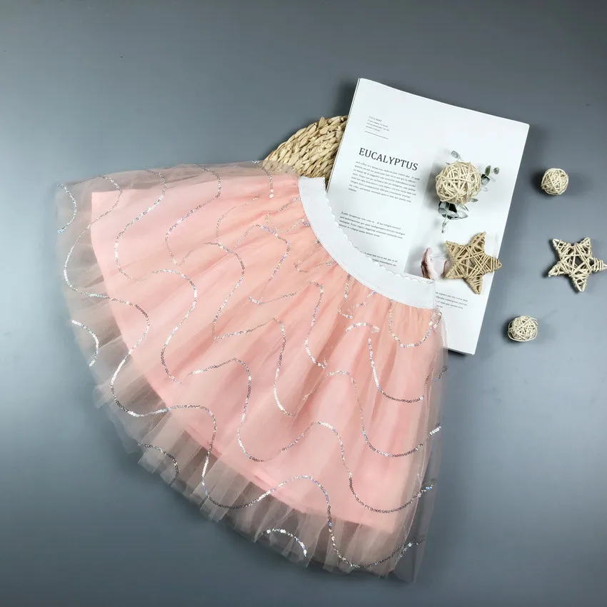 Новые модные юбки для девочек 2-10 лет кружевные юбки-пачки со звездами DQ2018 - Цвет: Розовый