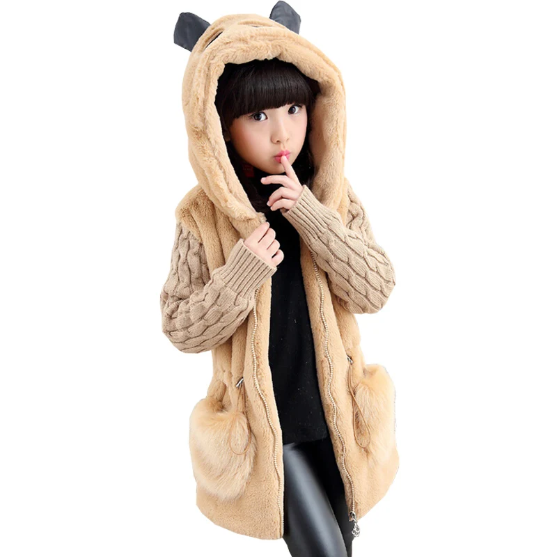 2017 Girls Winter coat faux fur Jackets Girls Clothing Kids Clothes thicken children outerwear jacket Warm