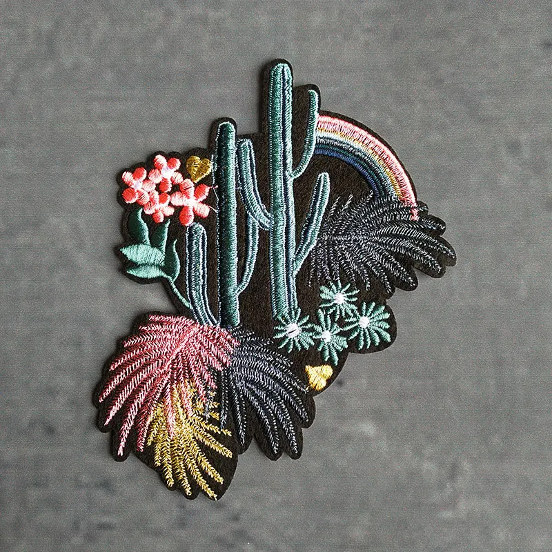 

Popular Cactus Patches 12x14cm Clothing Embroidery Retro Flower Patch Embroidered Craft For Handmade Jean Jacket DIY Accessory