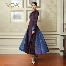 VOA Plus Size Purple Vintage Swing Dress Heavy Silk Women Slim Tunic Maxi Long Dresses Chinese Soft Stain Clothes Fall ALX15701 VOA Plus Size Purple Vintage Swing Dress Heavy Silk Women Slim Tunic Maxi Long Dresses Chinese Soft Stain Clothes Fall ALX15701
