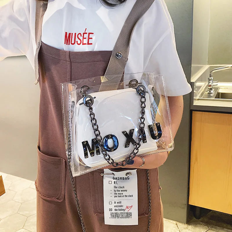 

Original Brand Design 2-in-1 2019 Women Clear Transparent Shoulder Bag Jelly Summer Beach Handbag Woman Messenger Bags Bolsa
