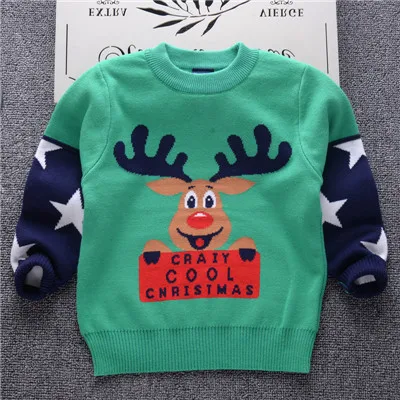 Свитер для маленьких мальчиков г., вязаный двухслойный толстый свитер для мальчиков, теплые рождественские свитера для маленьких девочек с изображением лося детская зимняя одежда - Цвет: Зеленый