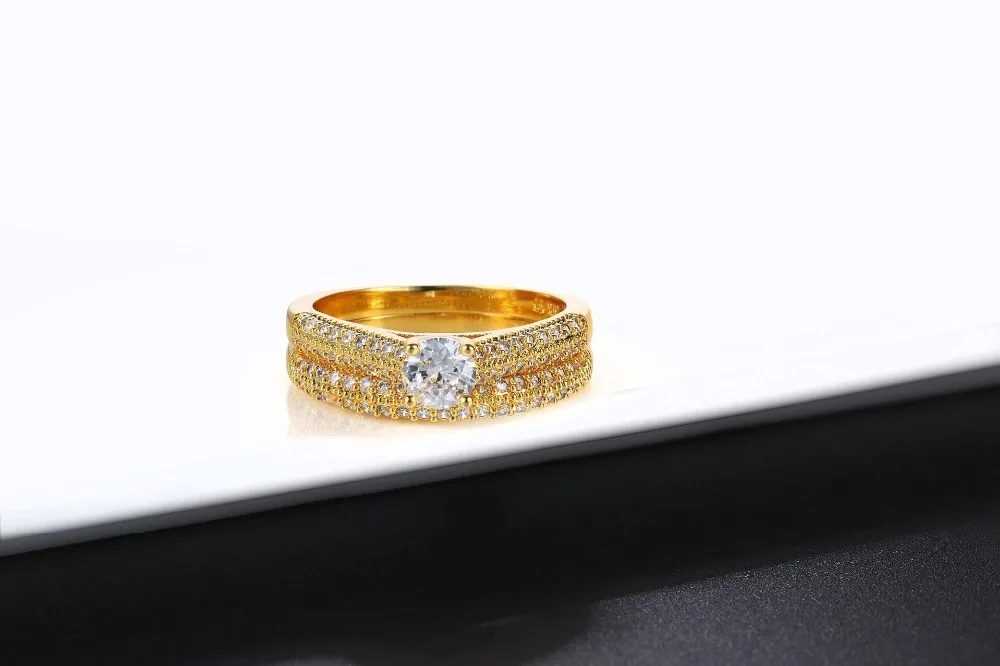 MxGxFam 2 кольцо набор для женщин Женский 24 к из чистого золота цвет модные украшения Bijoux AAA+ кубический циркон дизайн