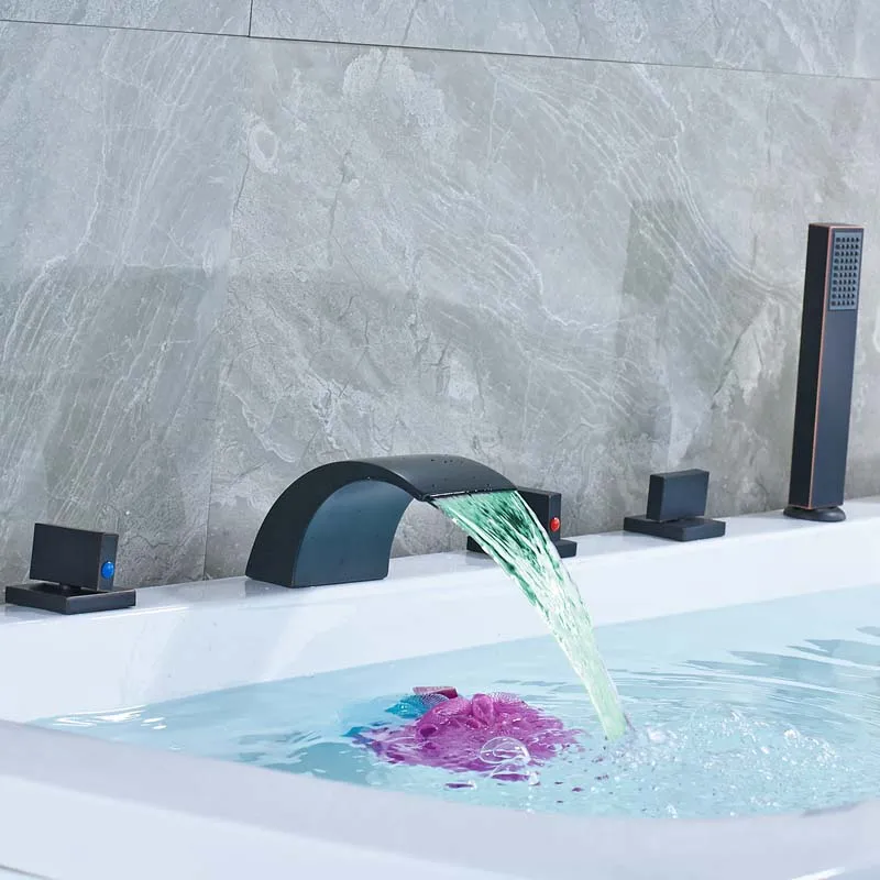 

Modern Deck Mounted LED Changing Color Oil Rubbed Bronze Shower Mixer Tap Faucet