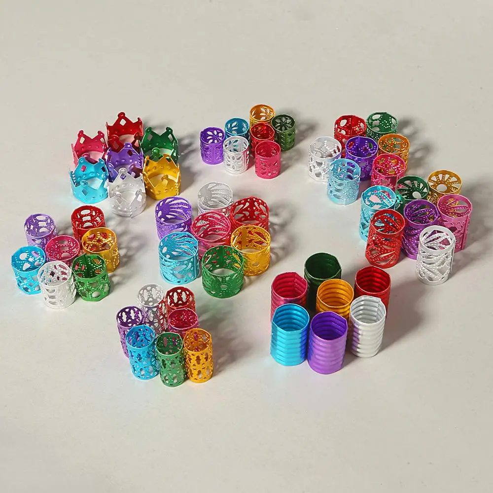 

50pcs/lots High Quality Aluminum Beads Random Color Mixed Adjustable Hair Braid Hollow Beads For Jewelry Making Hair Accessories
