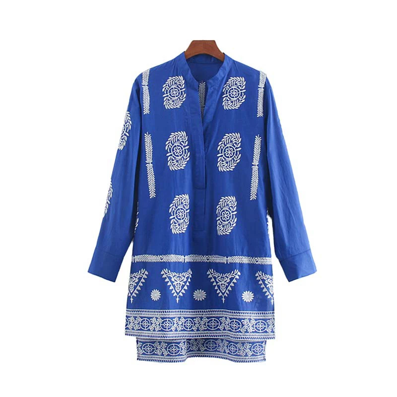 

Vintage cotton embroidery long shirt casual long sleeve blouse women korean fashion ladies tops casual loose boho clothing