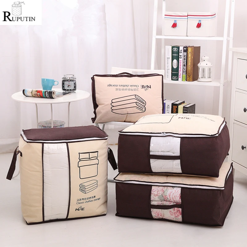 

Dropshipping Portable Clothes Storage Bag Wardrobe Closet Organizer Garment Bags Storage For Quilt Blanket Bedding Clothes Bag
