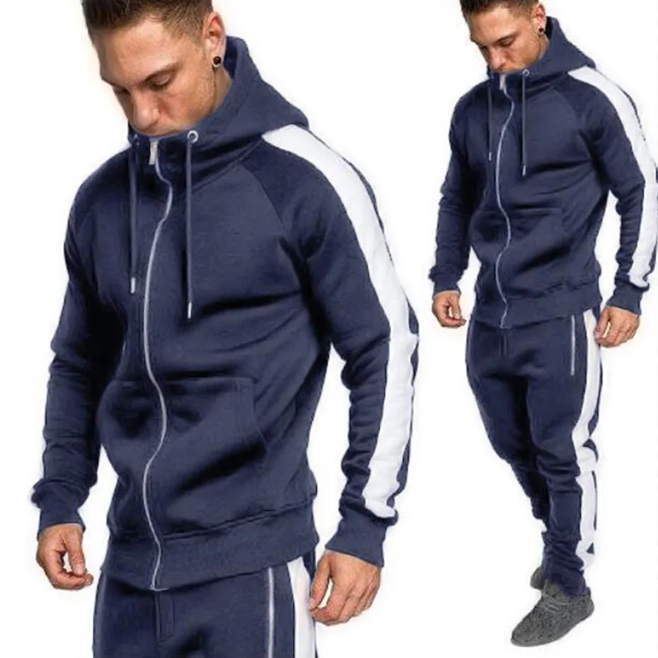 

2019 New Brand Men Tracksuits Outwear Hoodies Zipper sports suit Sets Male Sweatshirts Cardigan Men Set Clothing Pants plus size