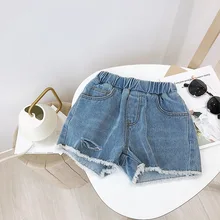 Новые летние джинсовые шорты для маленьких мальчиков трендовые штаны с дырками базовые шорты для маленьких детей, одежда для мальчиков