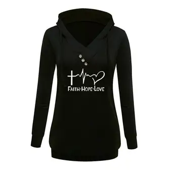 

2018 New Fashion FAITH HOPE LOVE Print Sweatshirt Femmes Hoodies Women Casual Loog Sleeve Youth Hoody Buckle Pullovers Female