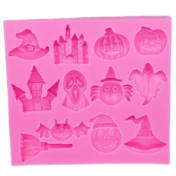 

Halloween Pumpkin witch hat castle Bat broom Silicone Mold Fondant DIY cake Decorating Tools F0482