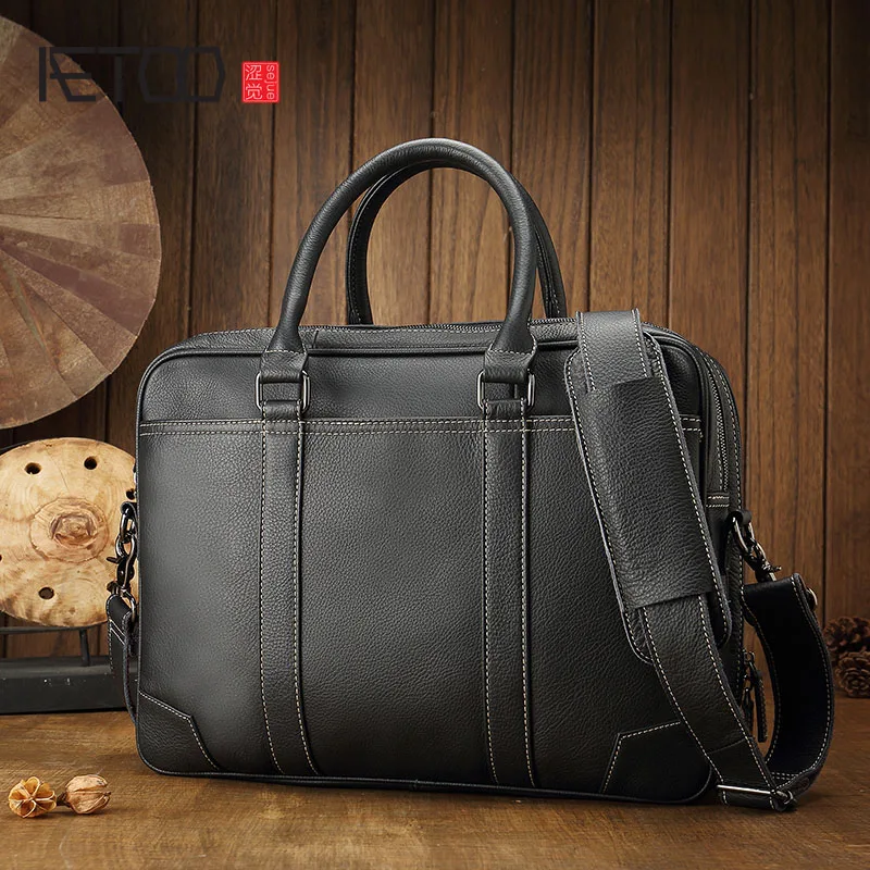 

BJYL Cow Leather men's casual briefcase shoulder bag large computer bag cross section business leather retro men's bag handbag