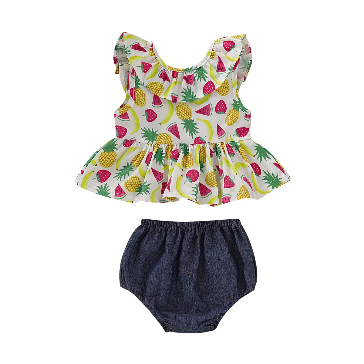 

0-24M Toddler Baby Girls Summer Pineapple Tops Denim Shorts Outfits Clothes