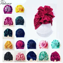 Новинка года; Брендовая детская шапочка с бантом для маленьких девочек; бархатная шапка с цветочным рисунком; тюрбан из хлопка; индийская Шапка; аксессуары для волос; подарки для малышей