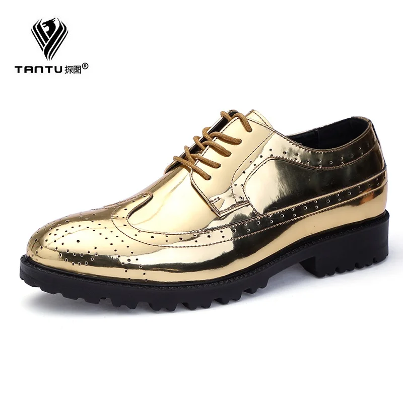 

TANTU Brand Men Spring and Autumn Men Casual Shoes Genuine Leather Driving Shoes Gold leather Men's Low-heel Shoes Plus Size