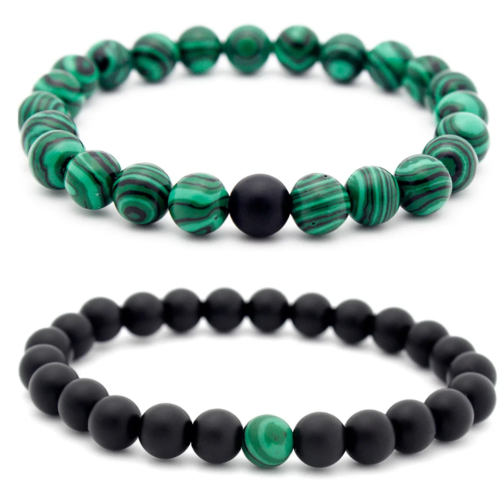 

2pcs/set natural stone couple bracelet beaded yoga beads prayer bracelet jewelry 8mm matte black matte stone malachite bracelet