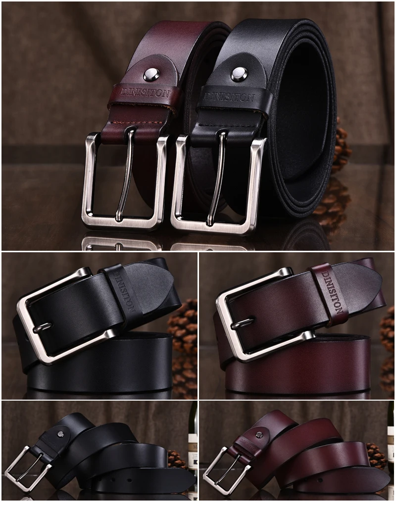 DINISITON Genuine Leather Belt For Men High Quality Metal Pin Buckle Cowskin Casual Man Designer Belts Jean Strap Ceinture Homme