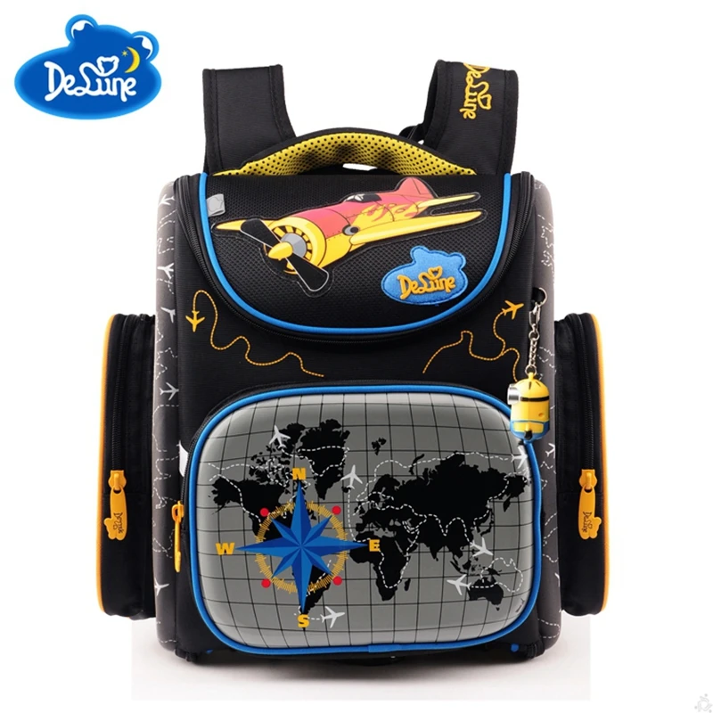 

Delune Boys Backpack Orthopedic Kids School Plane World Map Pattern Schoolbag Children Satchel Mochila Infantil Grade 1-5