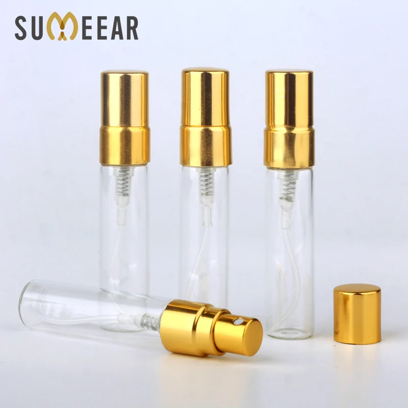 

100PCS/Lot 5ml Mini Portable Refillable Spray Bottle Empty Perfume Bottle Atomizer Gold Aluminium Pump Parfum Cosmetic Sample