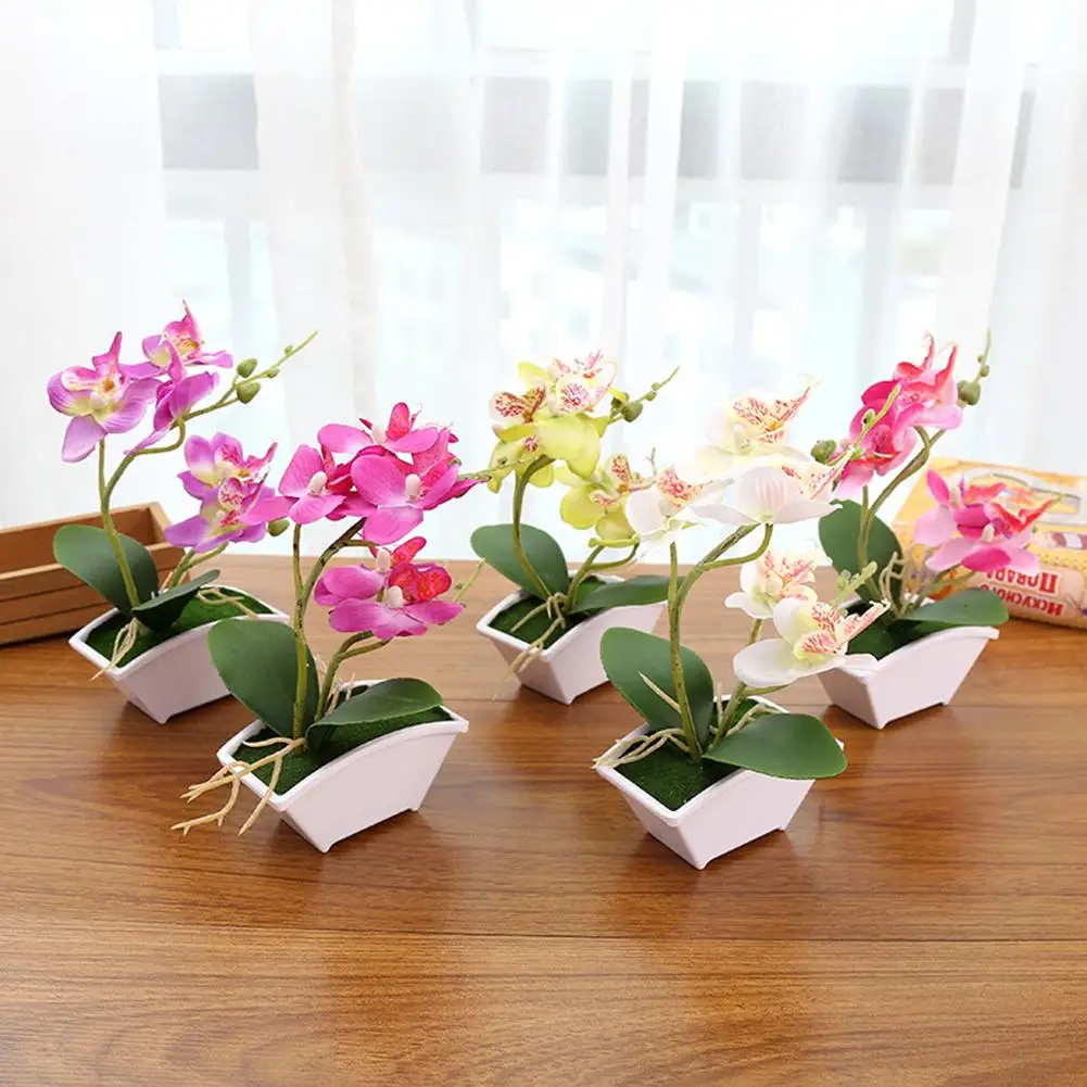 Artificial Butterfly Orchid Potted Plants Silk Decorative Flower with Plastic Pots for Home Balcony Decoration Vase Set Artificial Butterfly Orchid Potted Plants Silk Decorative Flower with Plastic Pots for Home Balcony Decoration Vase Set