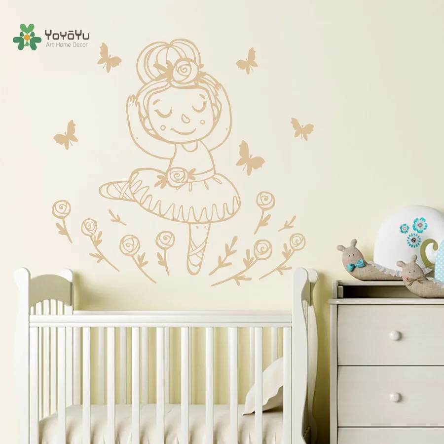 

YOYOYU Vinyl Wall Decal Cute Cartoon Little Ballerina Girl Kids Room Art Home Papel De Parede Para Quarto Stickers FD430